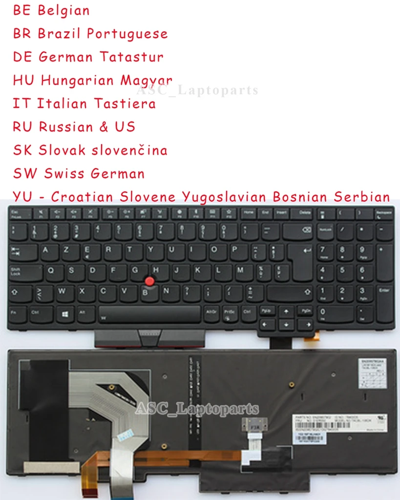 

New BE BR HU IT RU SK SW YU Keyboard for Lenovo Thinkpad T570 T580 P51s P52s Black Frame Black, BACKLIT, Pointer