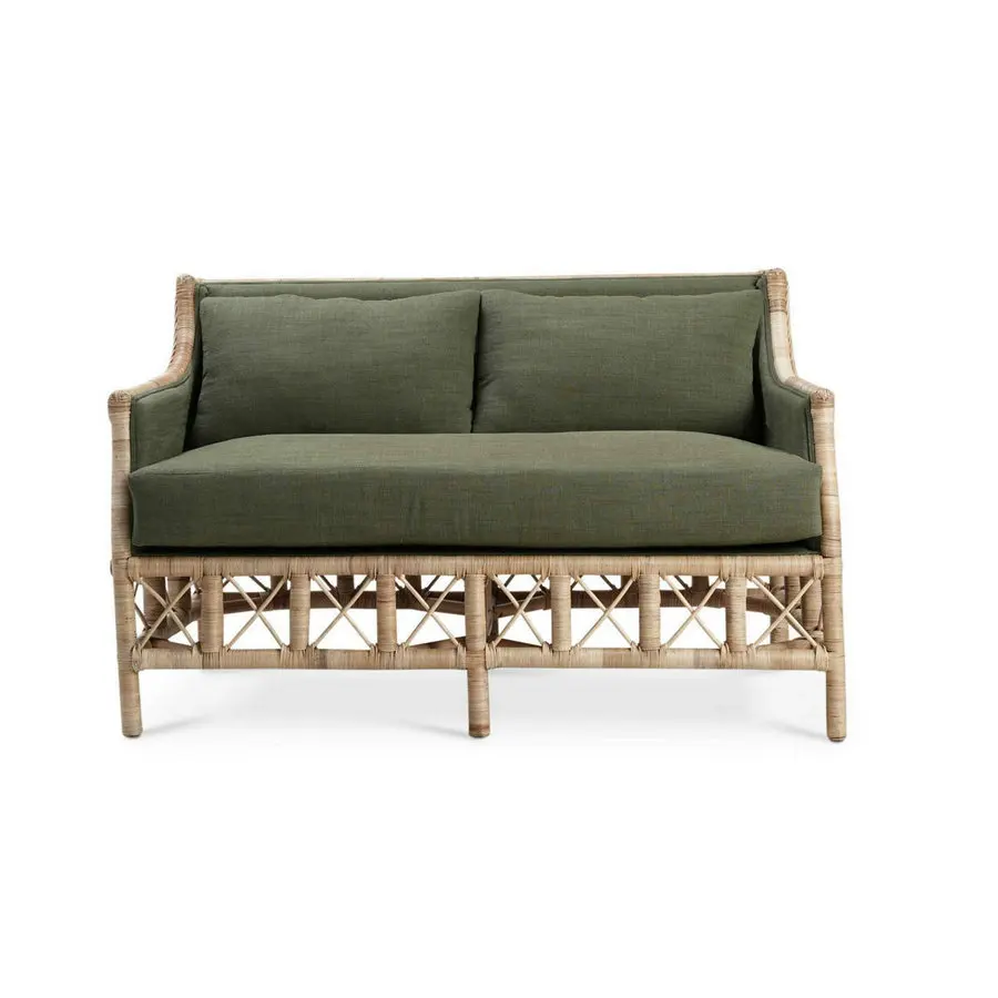 #Handmade Traditional Synthetic Rattan Loveseat Boho Living Room Wicker Wood I Shape Sofa Sleeper Set for Wedding Therapy Office
