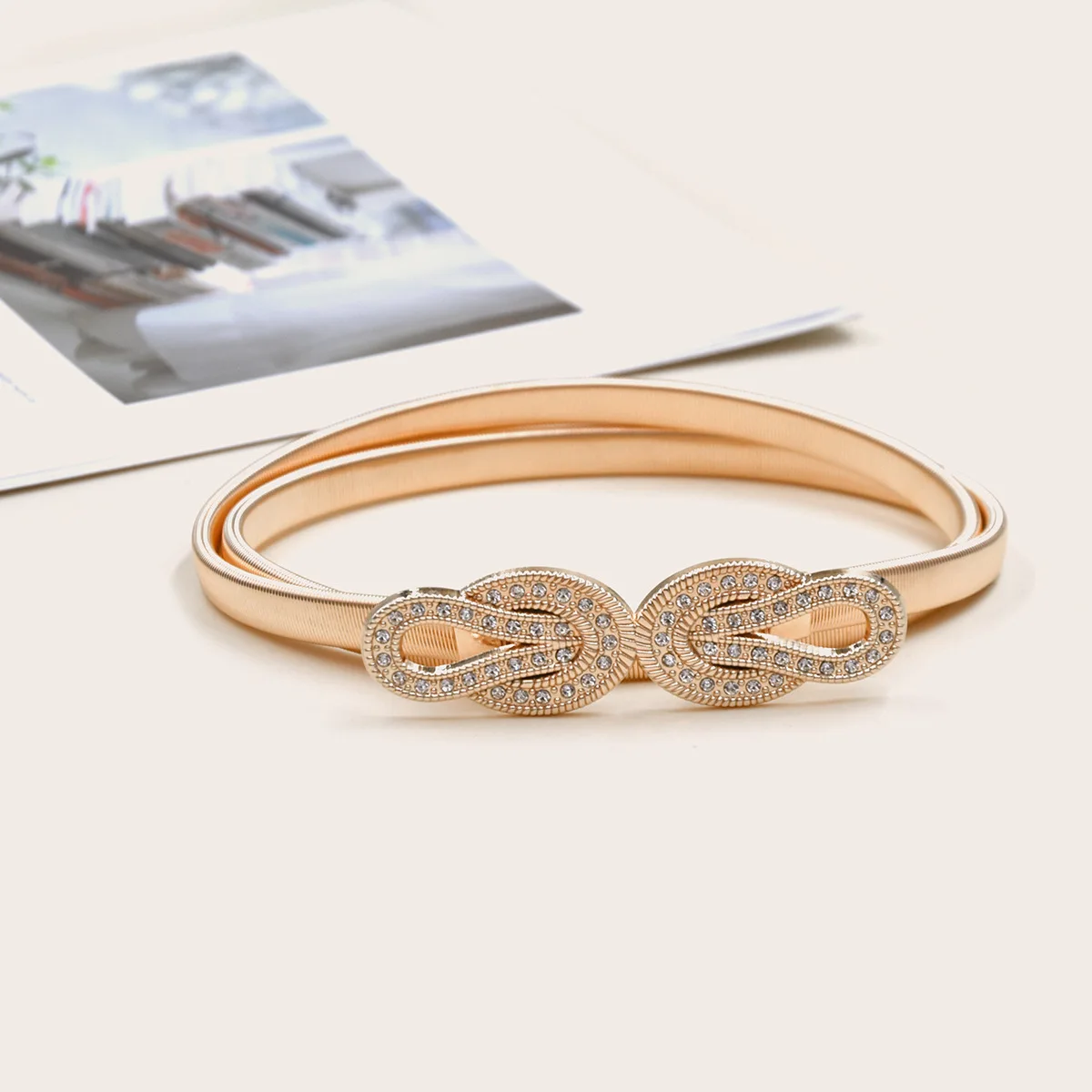 Fashion Spring Waist Chain Belt Women Rhinestone Metal Hook Elastic Stretchy Waist Belt Decorative Clothing Accessories