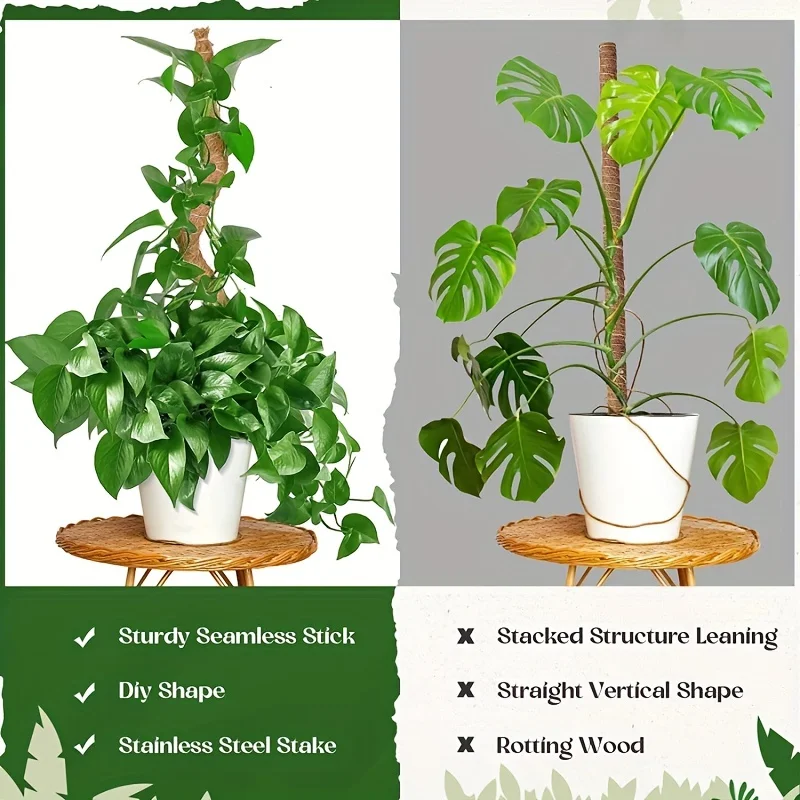 قطعة واحدة، عمود طحلب طويل القامة للنباتات Monstera - أوتاد نباتية قابلة للانحناء مقاس 23.6/43.3 بوصة للداخل، أقطاب طحالب لنباتات التسلق