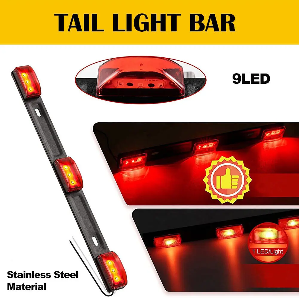 1Pcs Clearance LED Light Bar Rear Red 9 LED Marker Clearance Light Truck Trailer ID Bar Light Fit For 12V Cars Lorries Auto Part