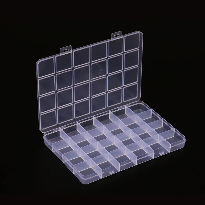24 Grids Clear Plastic Storage Box Empty Organizer Container Rhinestone Decor Box Nail Part Box 1pcs for Mini Nail Accessories