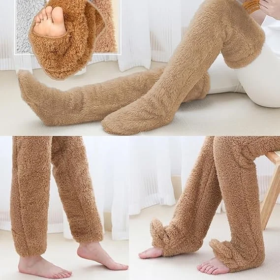 Thigh High Socks Over Knee Fuzzy  Stocking Legging Boot   Plush Leg Warmers for Office Living Room Women Kids