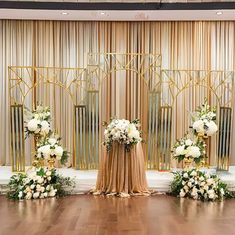 

1/3PCS New Wedding Arch with Irregular Multi Bar Screen Background Frame Party Stage Props Decoration Gold Plated Flower Rack