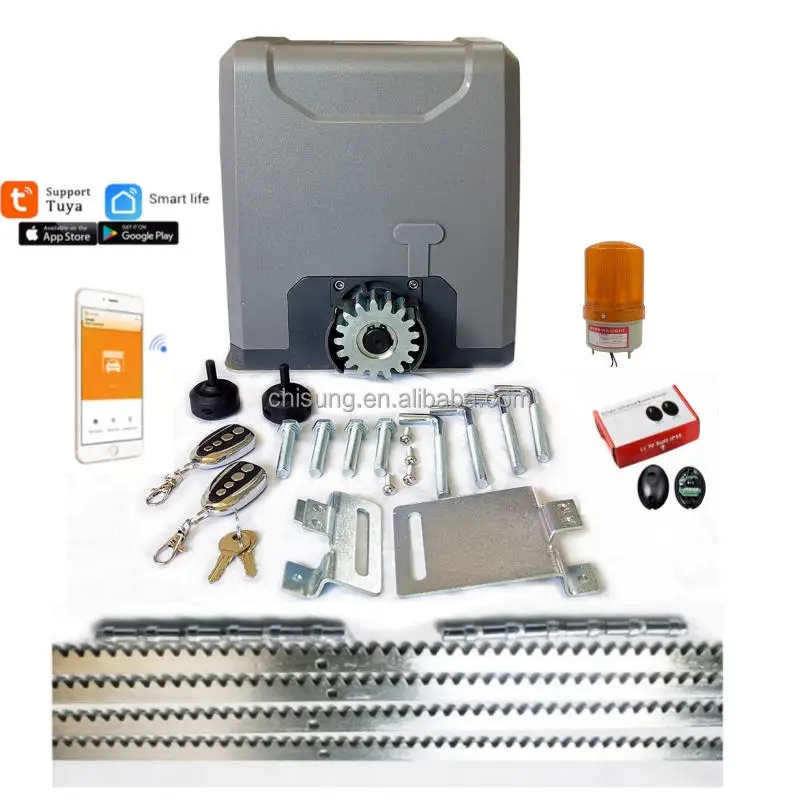 AC220V or AC110V 2000KGS Sliding Gate Opener With Gear Rack 6 Pcs TUYA WIFI Photocell Sensor And Warning Lamp for Sliding Motor