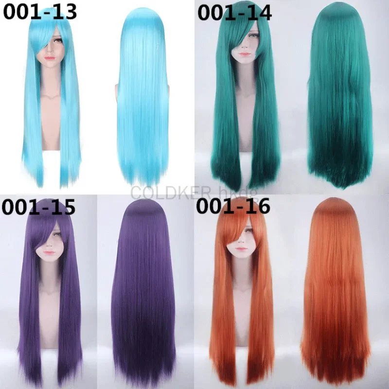 Parrucca bionda da donna Parrucca blu da donna lunga 80 cm in fibra ad alta temperatura Parrucca verde per capelli lisci grigio bordeaux per cosplay