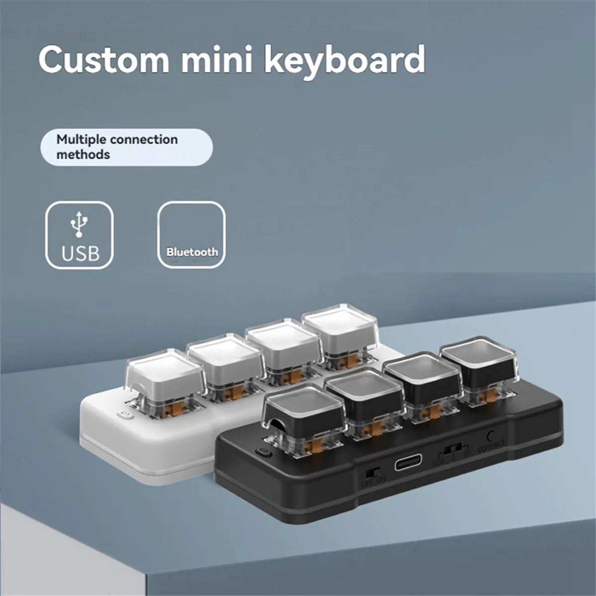 A46U MK424BT 4-Key Mini Customized Keyboard with Mechanical Blue Switch USB+BT Dual-Mode Macro Programmable Keyboard Black