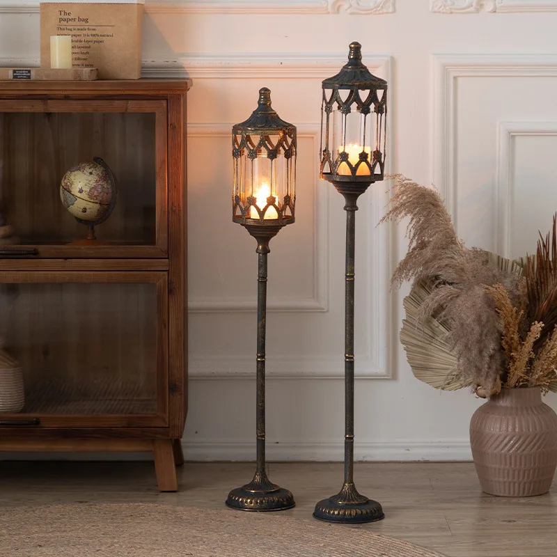 European Antique Forged Iron Candlestick Floor Lamps Vertical Ornaments Living Room Bedroom Study Atmosphere LED Standing Lights