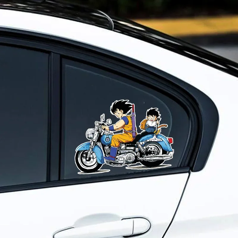 HDSS-Fun Anime Goku Riding A Motorcycle Modeling Personality Car Stickers PVC Fashion Auto Window Bumper Waterproof Decals