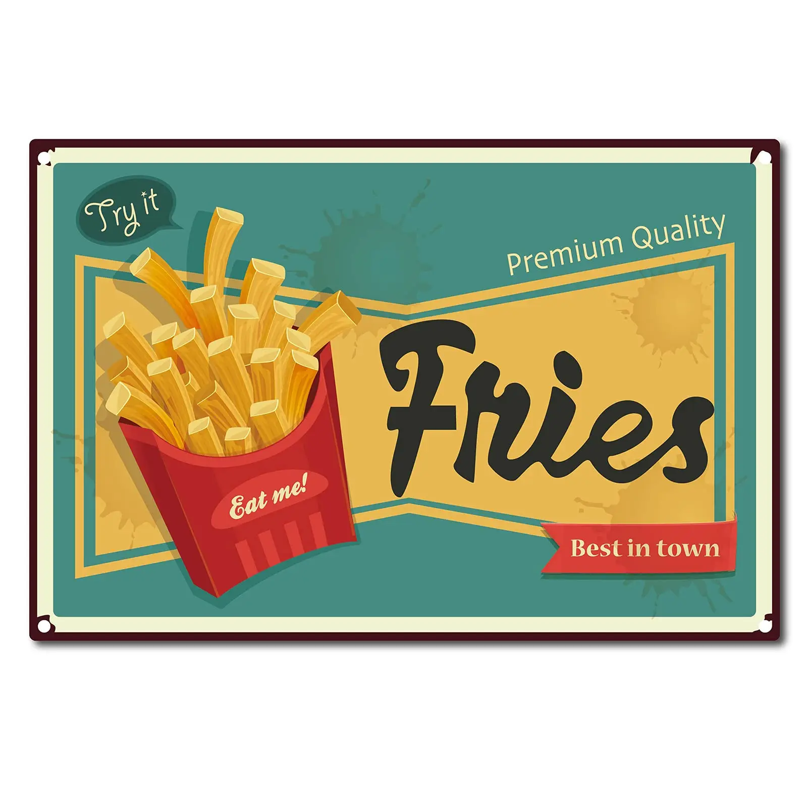 CREATCABIN French Fries Tin Sign Metal Food Sign Vintage Funny Sign for Home Coffee Restaurant Bar Sign, 12 x 8 Inch sign