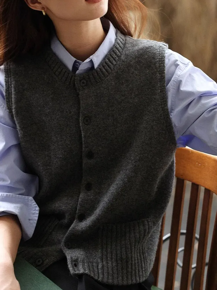 

Versatile Knitted Vest Top Layering Single Button Casual Commuting Svel oulder Pad Super Beautiful Matching irt