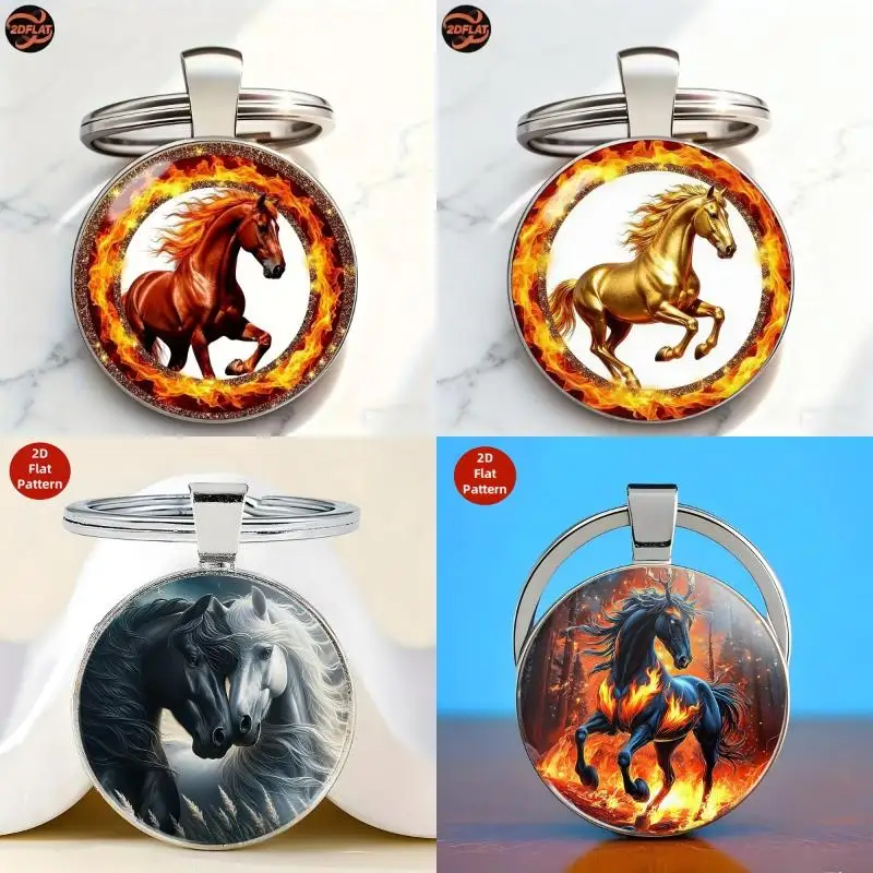 1Pcs 2D Flames Clip Ornament Charm Horse Key Ring For Backpack Handbag Bag Decor Christmas Party Favors Chinese New Year Gifts