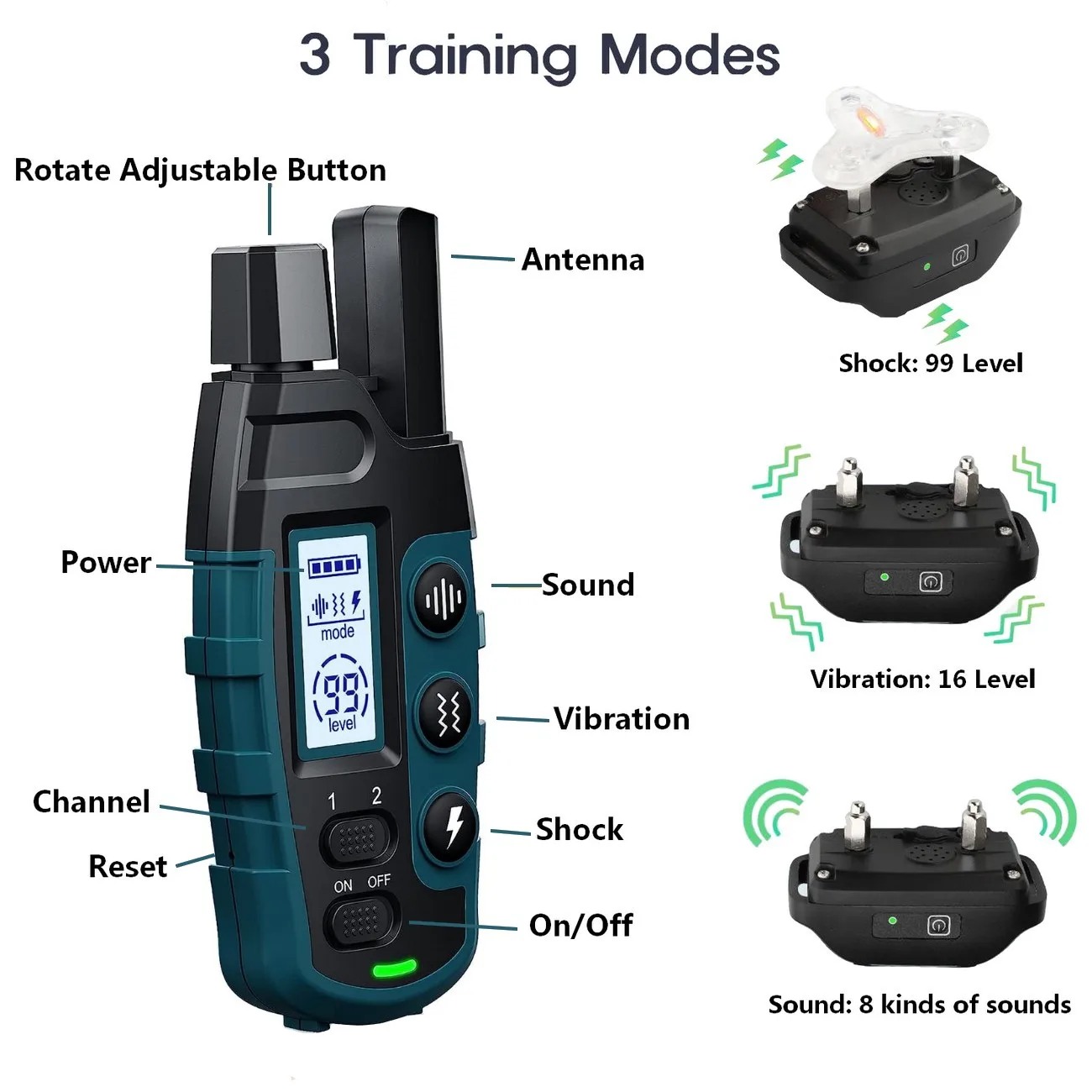 1000M Remote Pet Dog Training Collar IP67 Waterproof Shock Vibration Rechargeable Collar Pet Trainer Anti Bark Stop For 2 Dogs