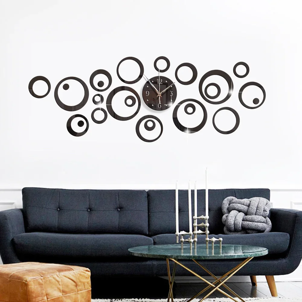 3D Stereo Acrylic Mirror Large Size Wall Clock Bubble Circle Mute Creative Living Room Bedroom Decoration Watch Fashion Fun