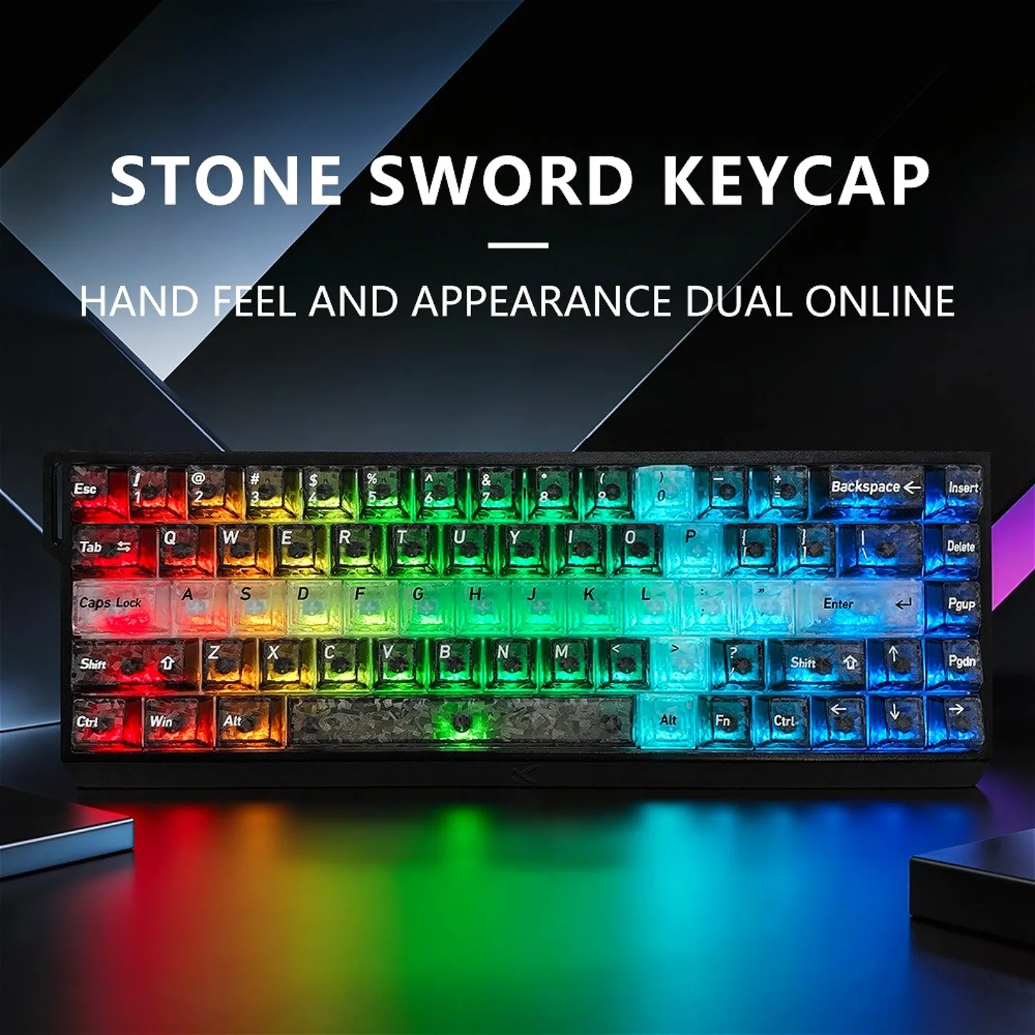 

136 Keys Carbon Fiber Sword Keycaps, Black & Ice Design PC Transparent Backlit for Cherry MX Mechanical Keyboard, Multi-Language