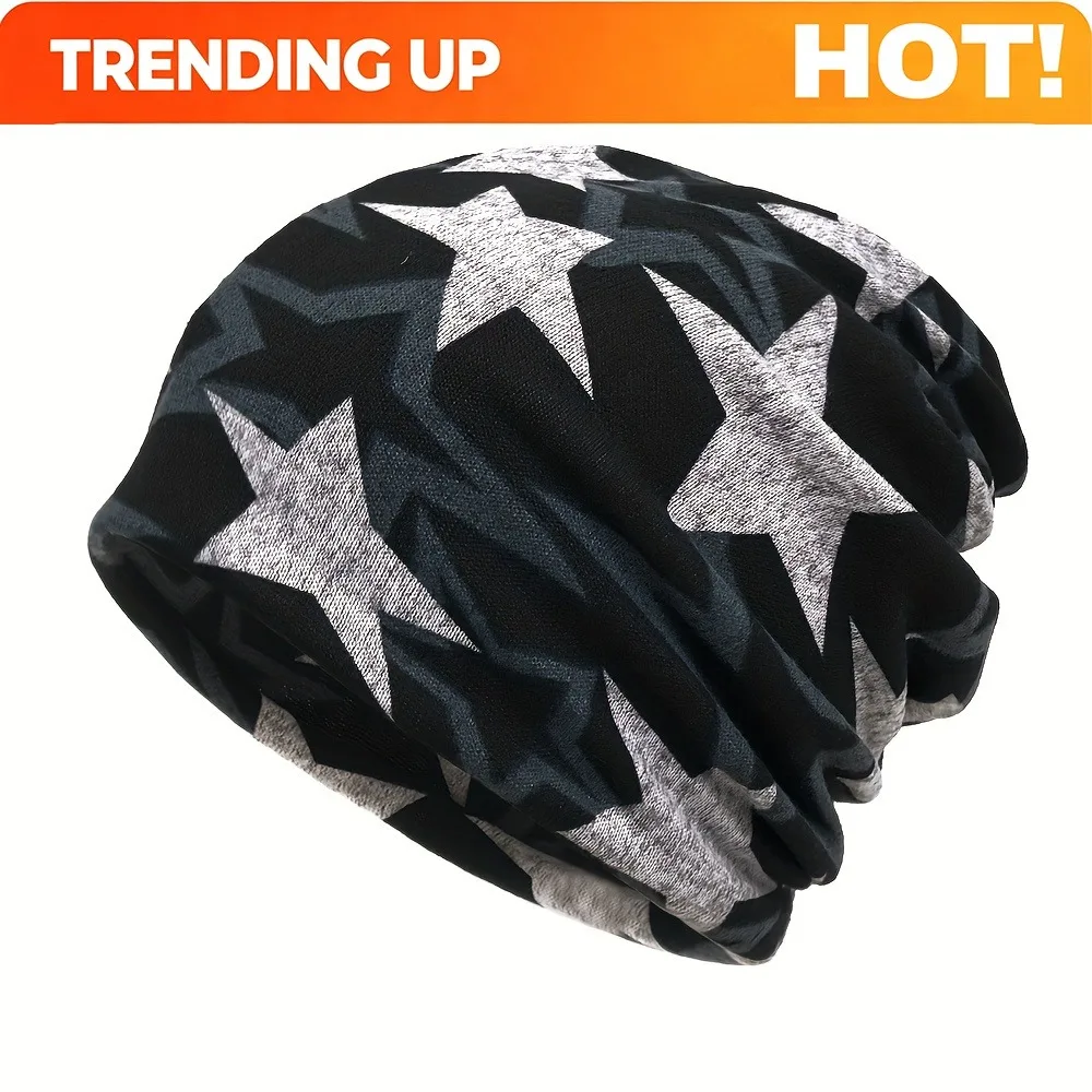 Customization Hip-Hop Beanie With A Five-Pointed Star Print, Unbrimmed Cap For Men And Women, Sports Headscarf Hat