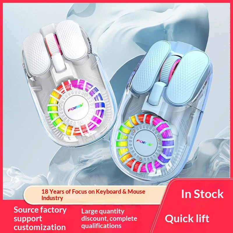 Forev Fv-T9 Dual Mode Wireless Bluetooth Mouse Rgb Backlit Transparent Ergonomic Rechargeable For Pc Laptop Gamers Office Users