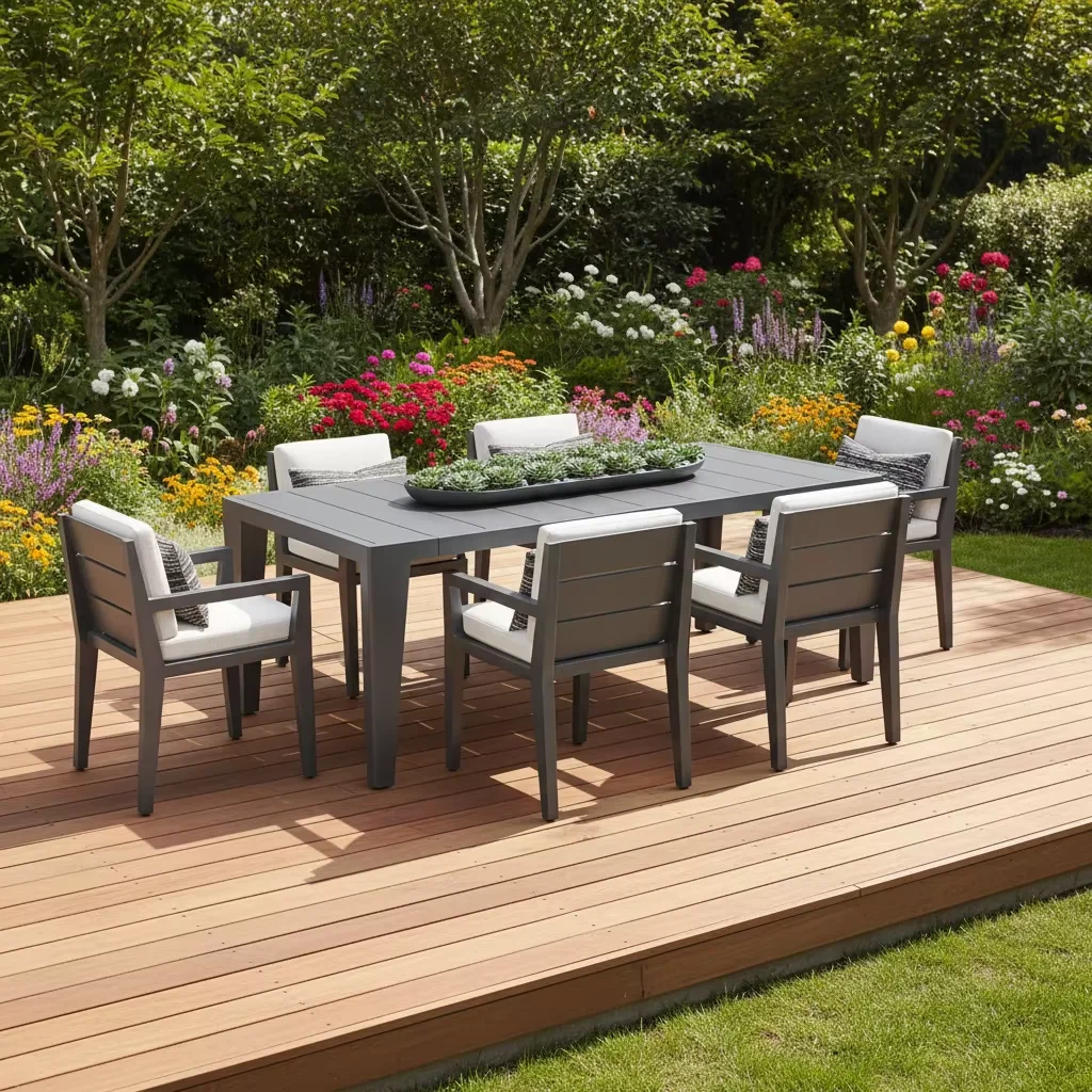 # Outdoor Furniture 6 Seater Backrest And Armrest Dining Table And Chair Set