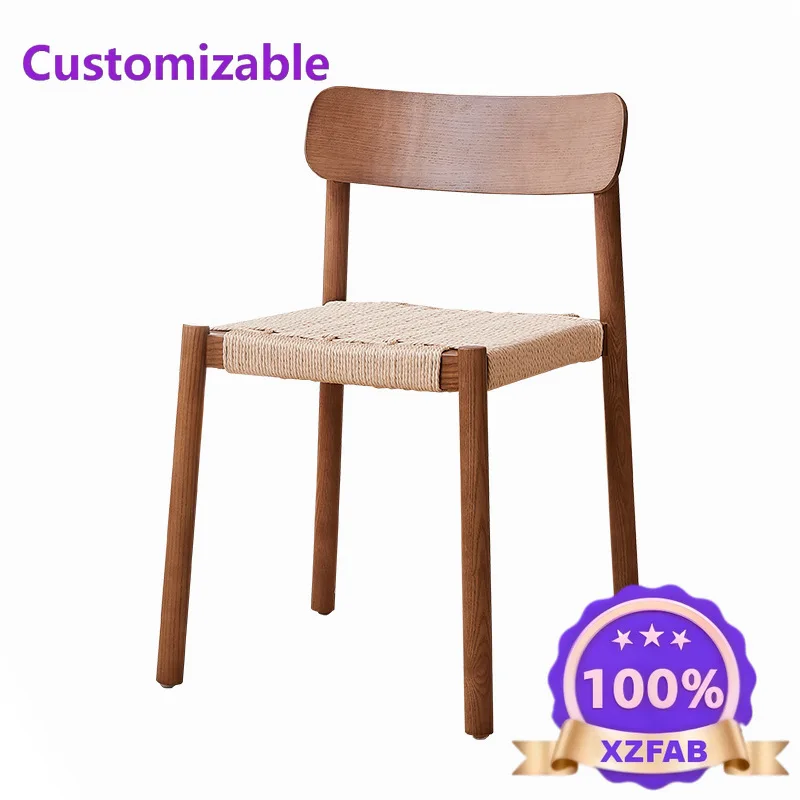 Factory Direct 2026 Dining  Home Solitary Wind Nordic Japanese Solid Wood Kraft Paper Rope Woven Chair Home Back Chair Negotiati