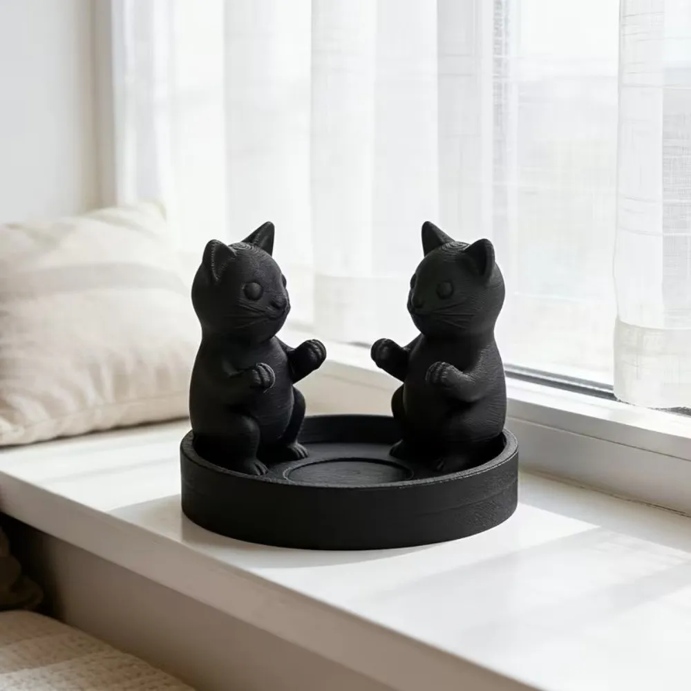 Meditation Space Cartoon Cat Candle Holder Decorative Ring-Shaped Candle Stand Cute Animal Candlestick Holder Bedroom