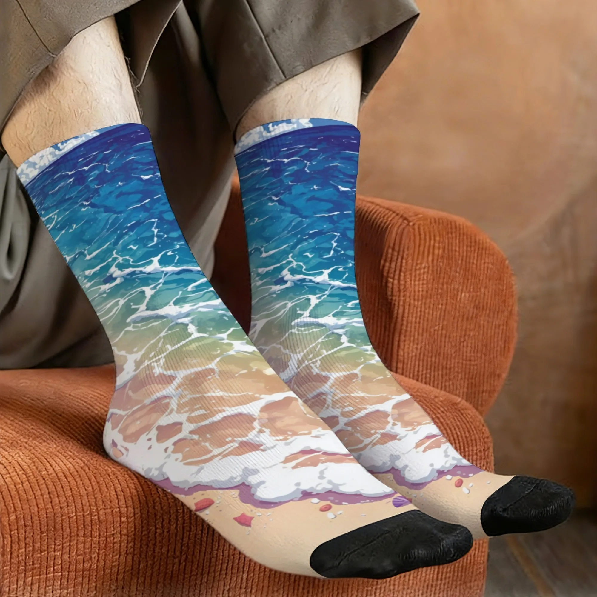 Gradient Wave Socks Smooth Reinforced Toe No-pilling Men's Socks Commuting City Walks Music Festivals Happy Harajuku Style Socks