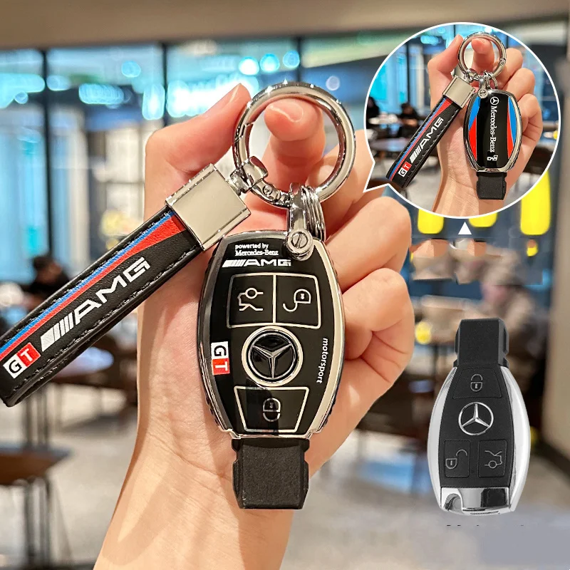 

Leather Key chain TPU Car Key Case Full Cover Shell For Mercedes Benz A B C E S Class W204 W205 W212 W213 W176 GLC CLA AMG W177