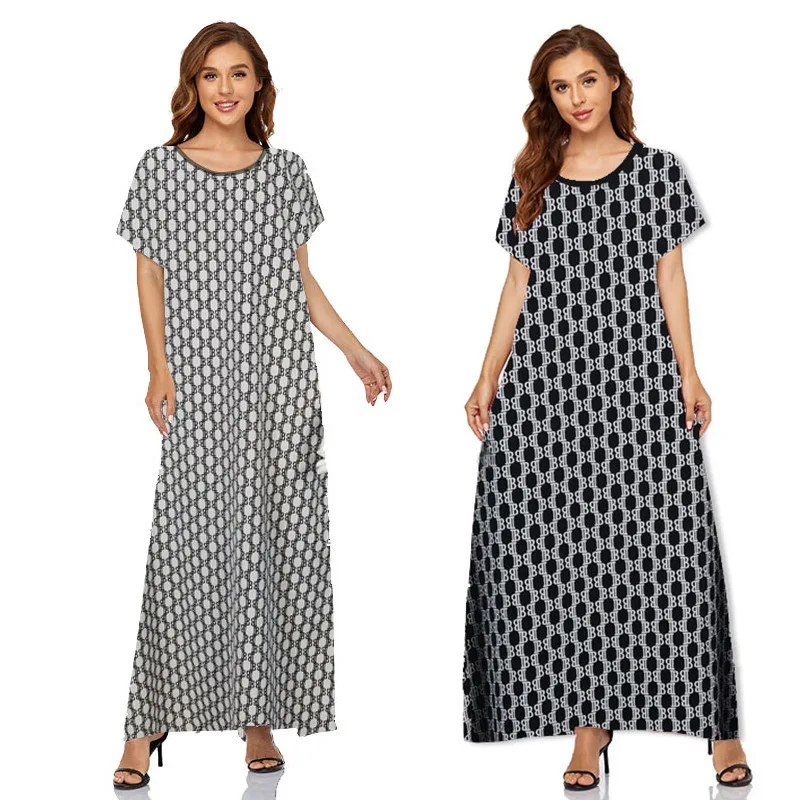 Vintage bloemenprintjurk met korte mouwen voor dames zomer Abaya moslim maxi-jurken voor dames vestido Largo Mujer Verano