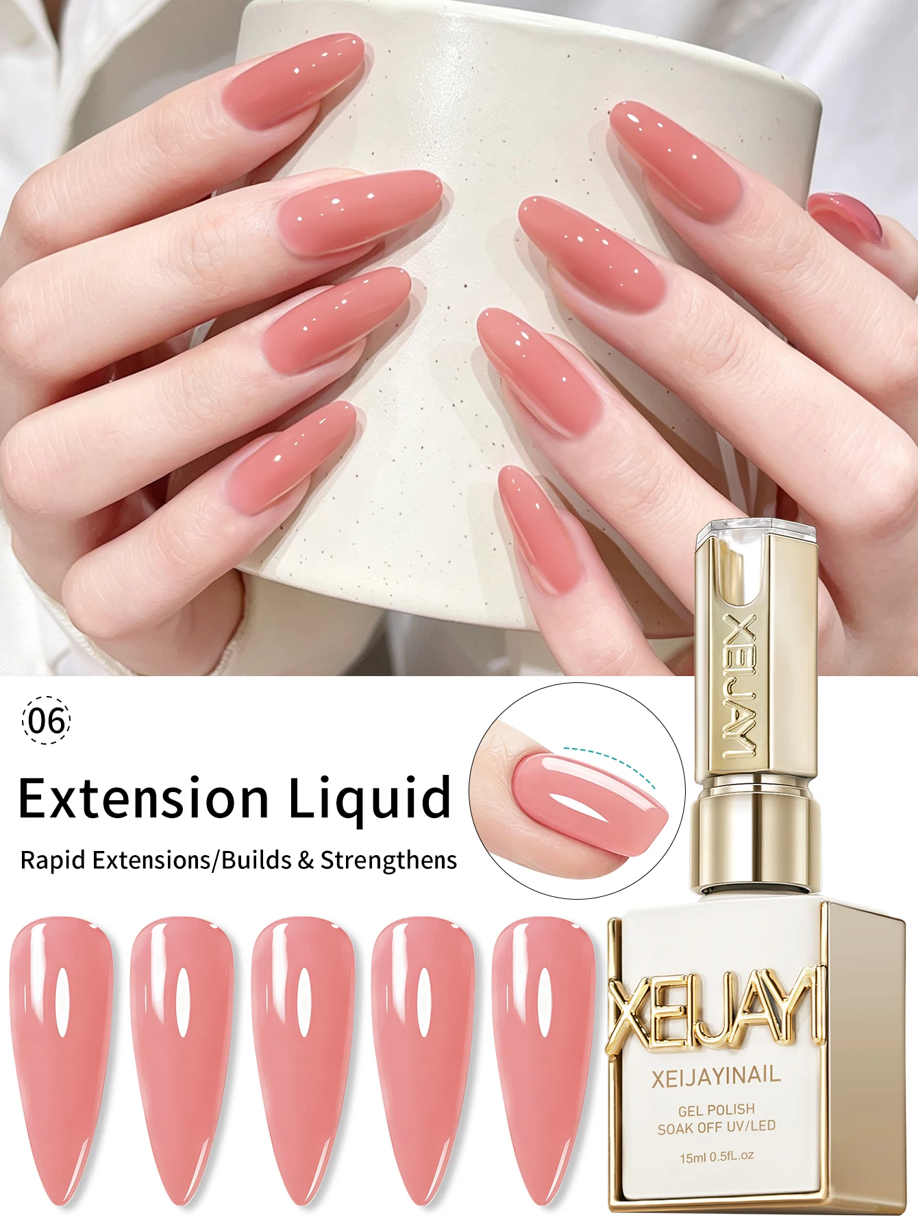 1 Stück 15 ml Nude Pink Extension Liquid für Nagelverlängerung, Poly UV Nagelkunstgel, Kristallhartgel, Nagellack, Maniküretipps für DIY-Nägel