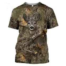 Men's and women's camouflage hunting animal 3D T-shirt, deer, wild boar, wolf print short sleev