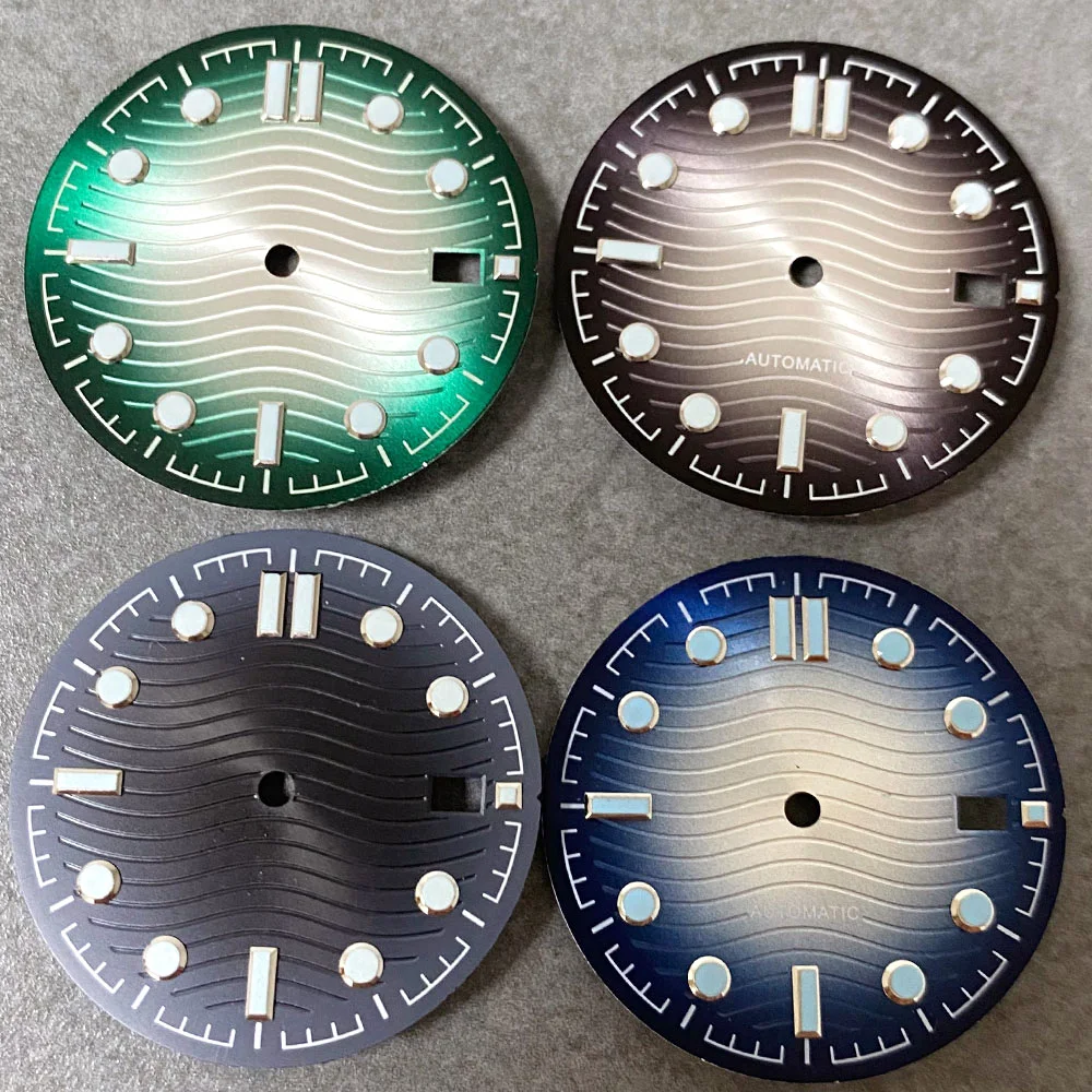 

Bliger 31mm Black/Blue/Green/Coffee Sterile Wave Stripe Texture Watch Dial Green Luminous indexes Fit NH35 NH35A Movement