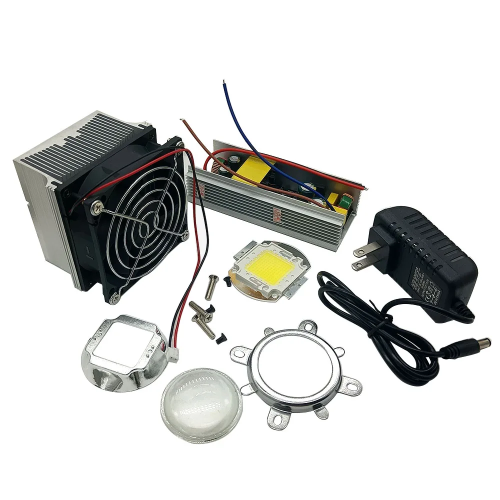 100W high-power white LED chip+100W heat sink cooler+100W LED driver+100W 44mm LED lens kit with 12V2A power supply
