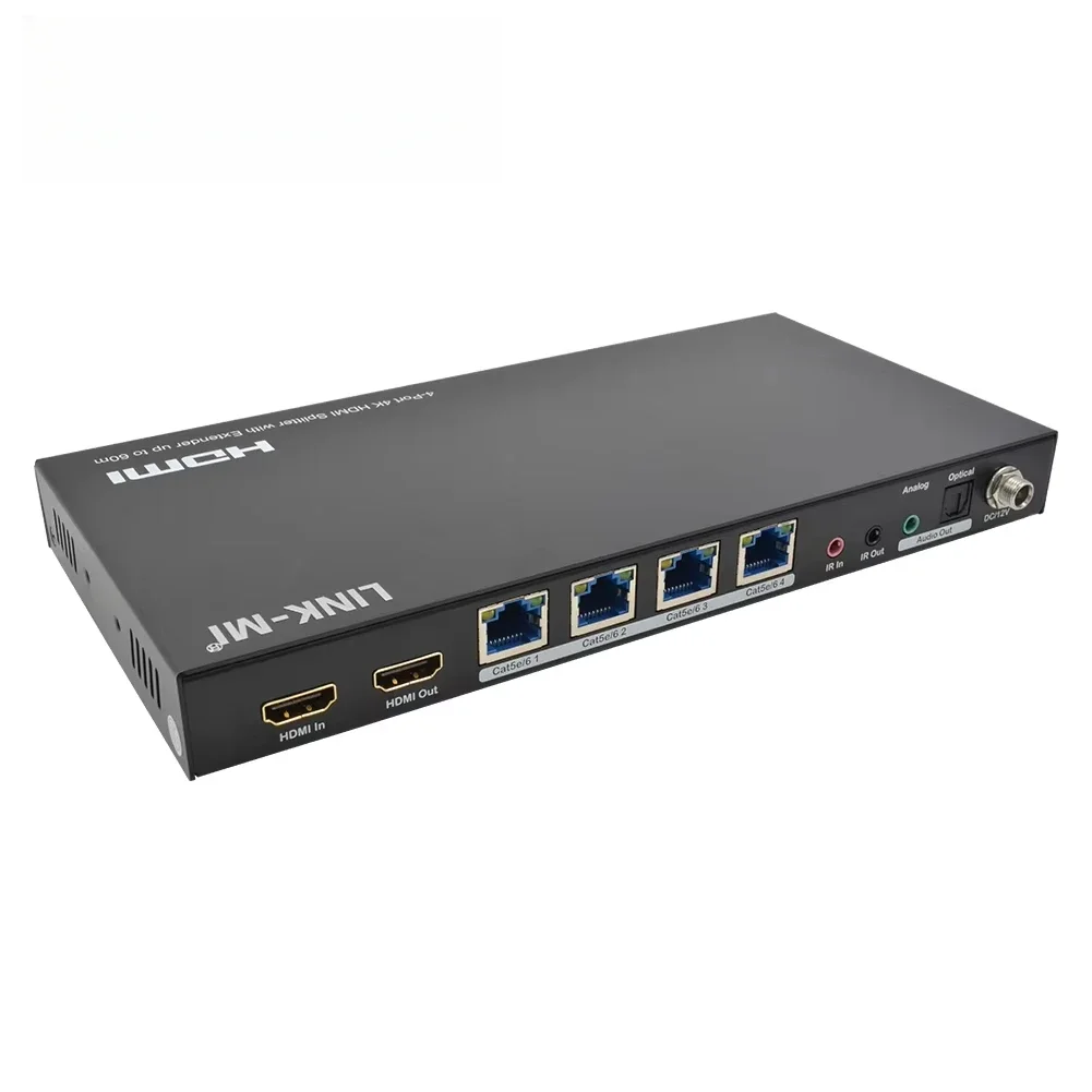 LINK-MI Extender splitter HDMI 2.0 a 4 porte su RJ45 Supporto 60M con audio analogico e digitale, 4K a 60 Hz, splitter AV POC 1X4