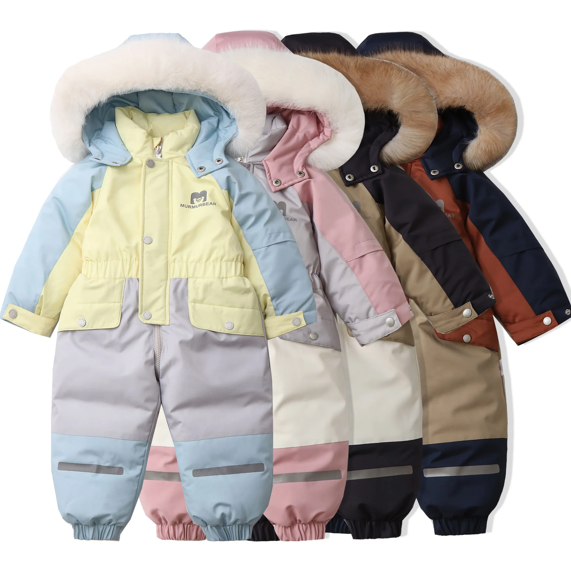Children's Onesie Color Matching Hooded Fleece Thickened Ski Suit Winter New Baby Climbing Suit