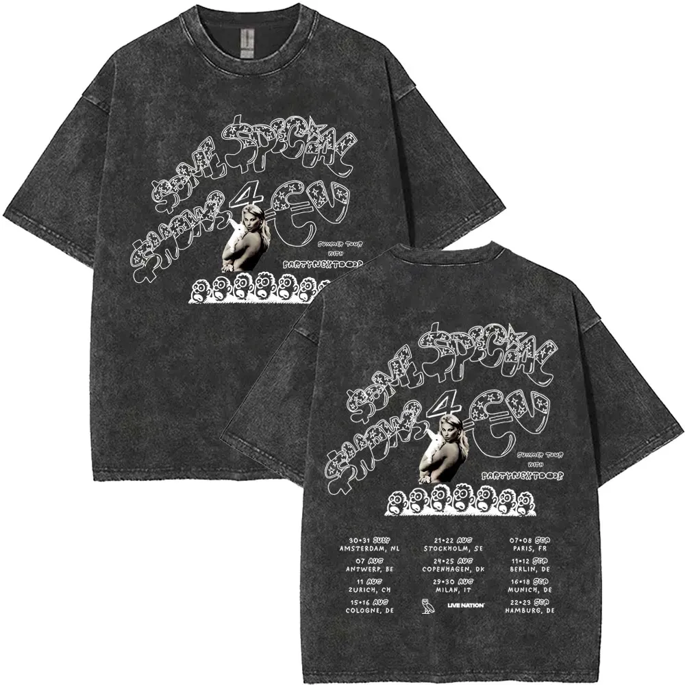 

Rapper Drake Europe Tour with PARTYNEXTDOOR 2025 Washed Vintage T Shirt Men Women Hip Hop Fashion Oversized T-shirts Streetwear