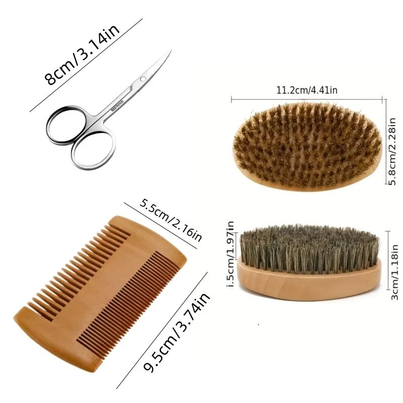مجموعة فرشاة الحلاقة للرجال شعيرات الخنزير المحمولة الحلاق فرشاة اللحية الطبيعية مقص مشط لتنظيف الوجه أداة تصفيف الهدايا
