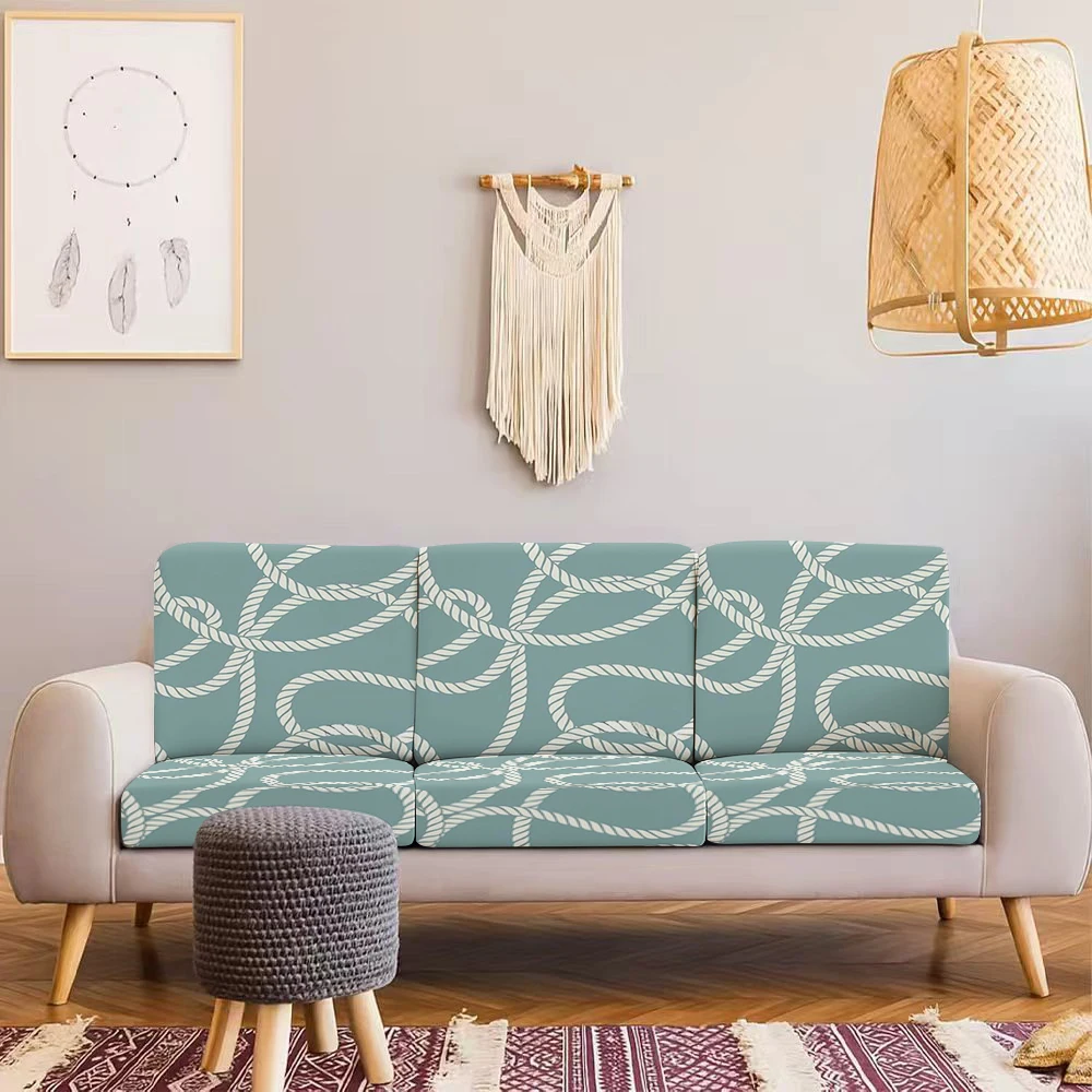 Summer Outdoor Sofa Cover, Nautical Rope Pattern Elastic Couch Cover, Milk Silk Fabric, Pet - Friendly, Mac