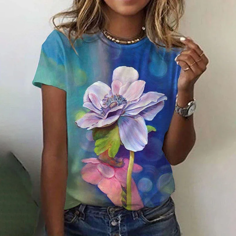 New Harajuku 3D Printing Flower Butterflies T Shirt Floral Graphic T-shirts Women Fashion Short Sleeves Girl Tee Shirts Clothing