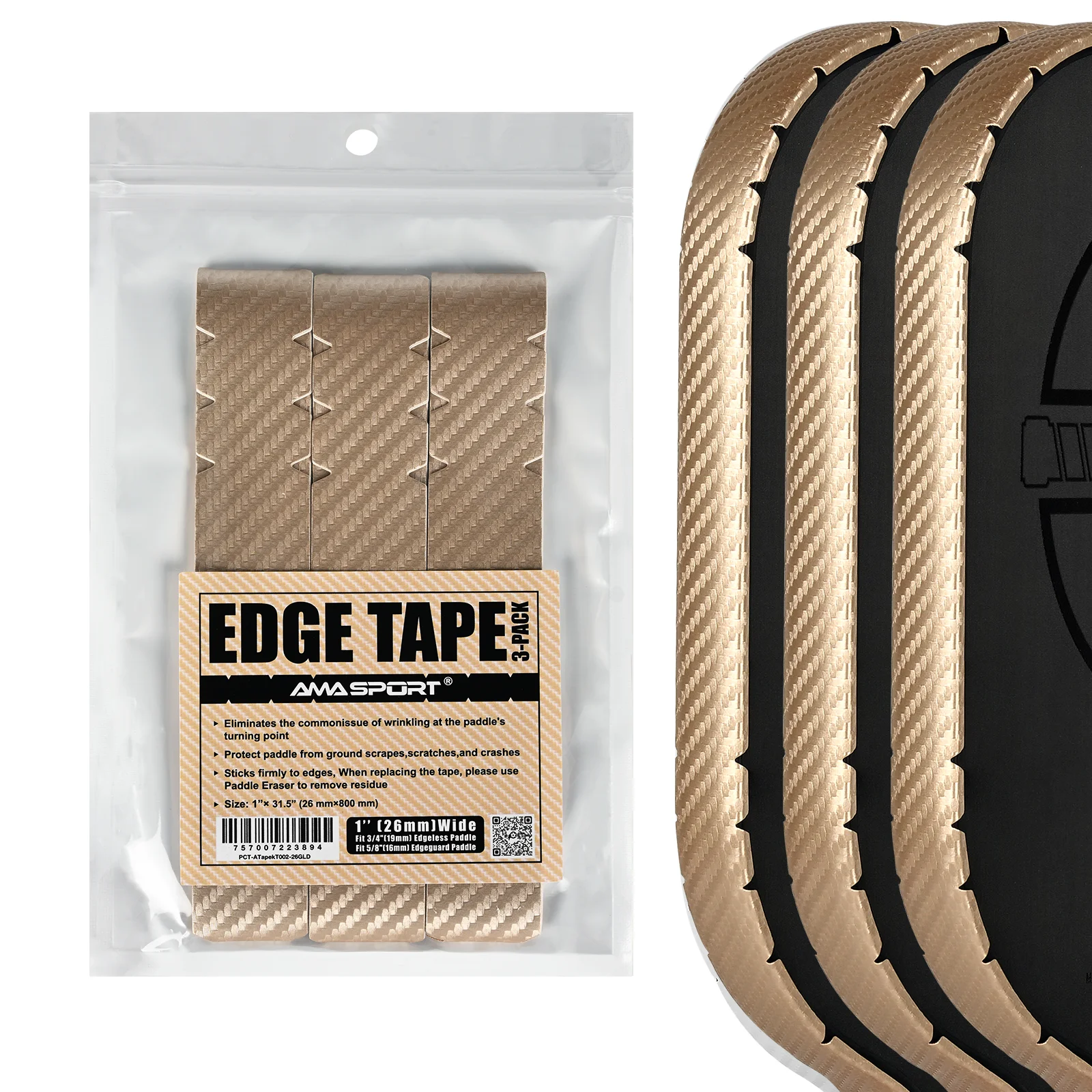 Side Tape Racket - AMASPORT Pickleball Paddle Edge Tape 3K