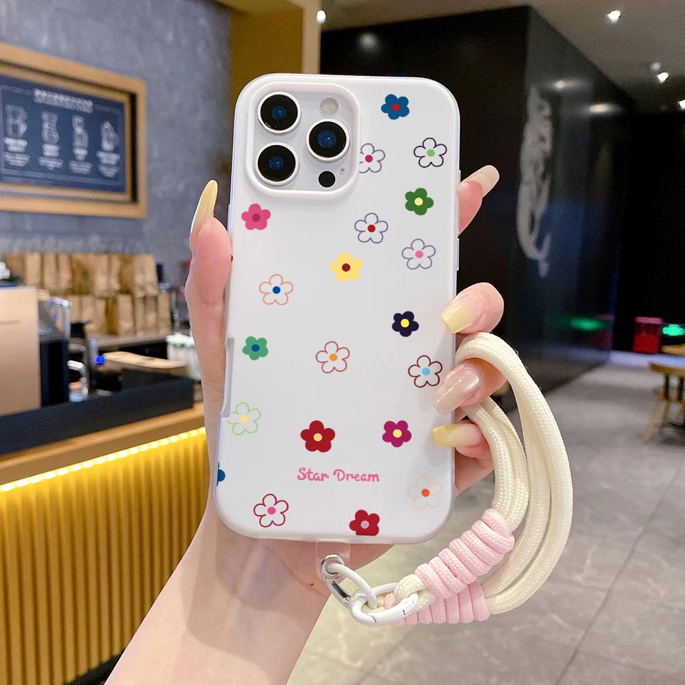 Handyhülle mit Handgelenkschlaufe für Redmi Note 14 Pro Plus 5G 14 13 Pro 12 11 10 14C 13C 15C 4G 5G Cottagecore Blumenmuster mit Lanyard-Abdeckung – Detail 4