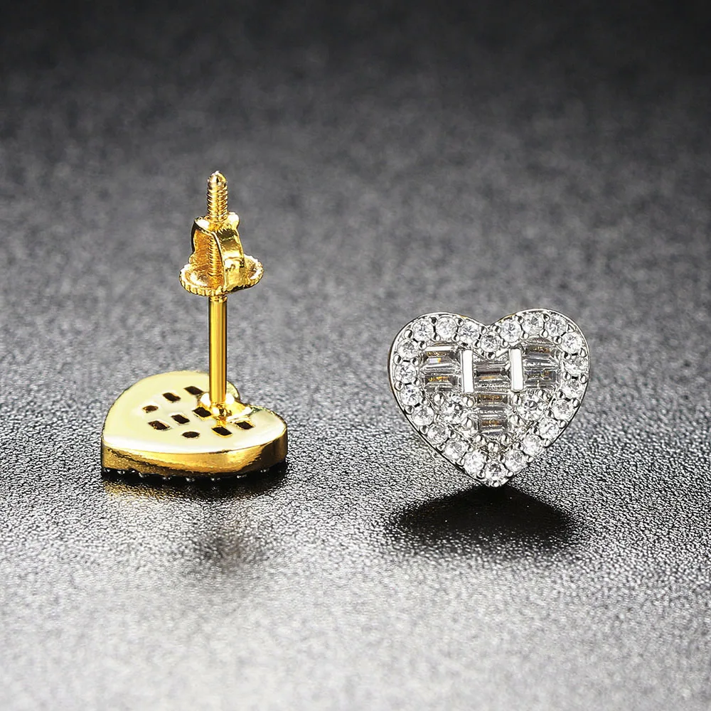Hiphop Heart Crystal Stud Earrings For Women Hippie Cubic Zircon Cartilage Earrings Party Jewelry Wedding Accessories