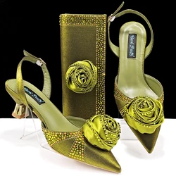 doershow beautiful High Quality African Style Ladies Shoes And Bags Set Latest gold Italian Shoes And Bag Set For Party SQZ1-14