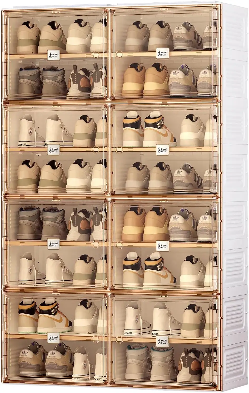 

Portable Shoe Rack Organizer Closet Entryway, Stackable Sneaker Storage with Magnetic Clear Door, 8 Tiers 32 Pairs