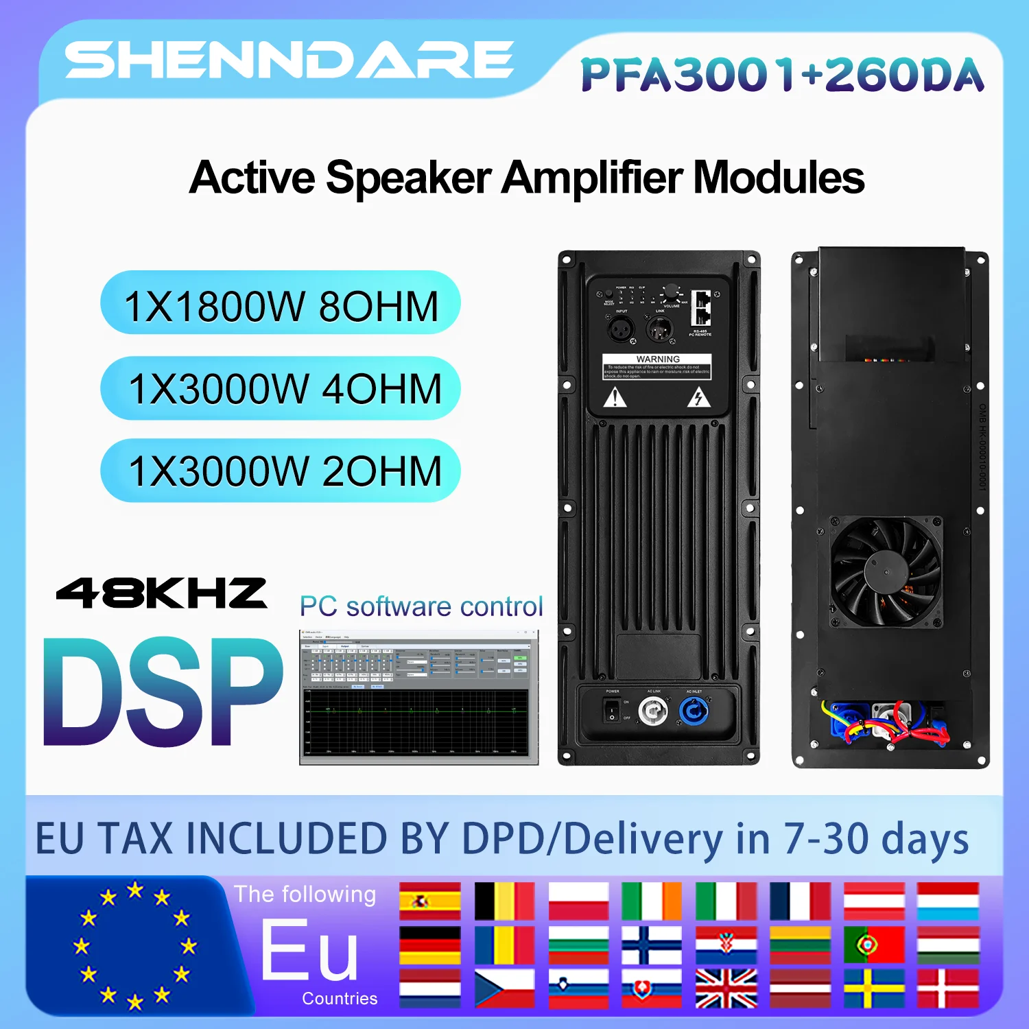 ShennDare PFA3001+260D 1x3000W 4OHM Active Speaker Power Amplifier Module 1x1800W 8OHM DJ Subwoofer Amplifier Board Professional