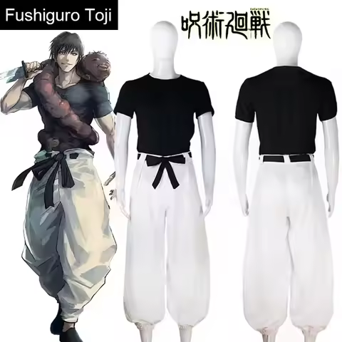 Anime Toji Fushiguro Cosplay Costume Wig Uniform Sorcerer Killer with Props Top Pants Suit Halloween Costume Shoes for Women Men