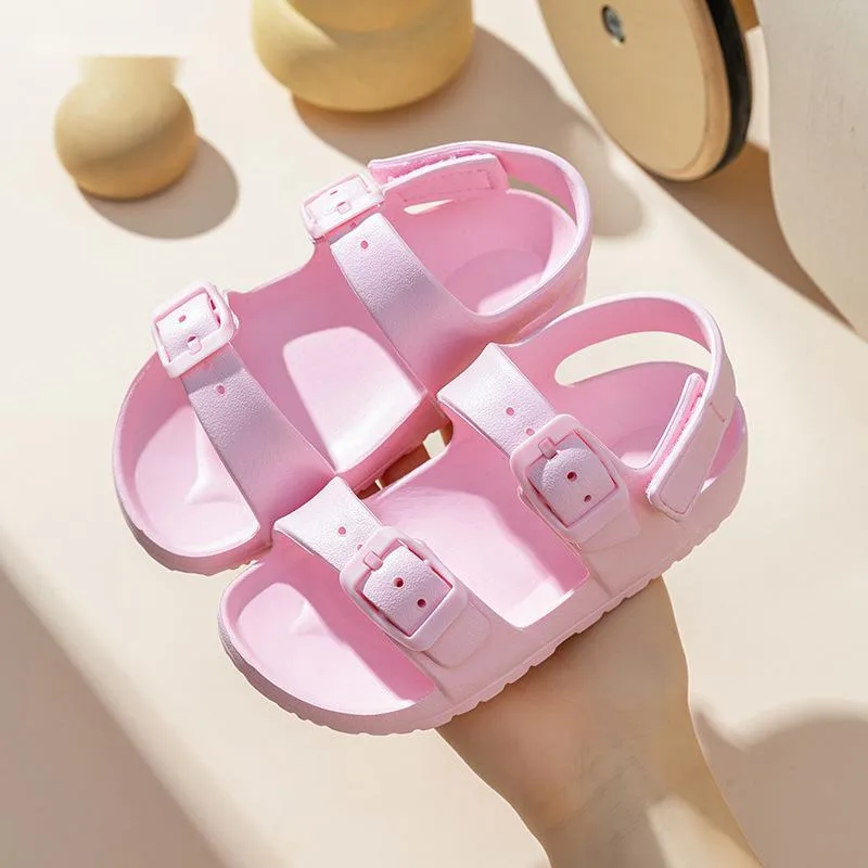 Summer Solid Buckle Children Sandals EVA Soft Waterproof Kids Sandals Hook Loop Soft Bottom Baby Boys Girls Beach Shoes
