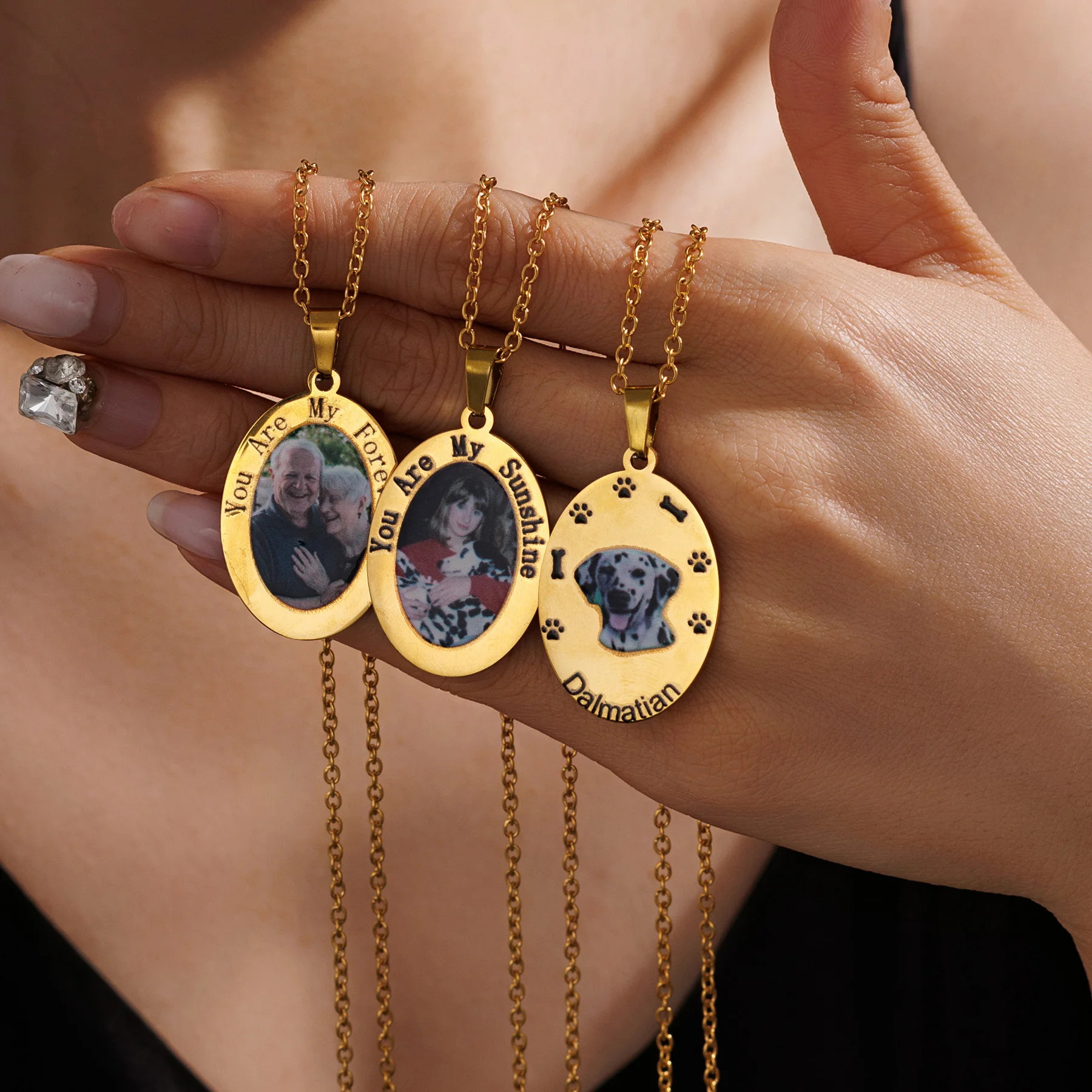 

New Personalized Picture Necklaces Colorful Photo Text Oval Pendant Stainless Steel For Women Family Unique Memory Jewelry Gifts