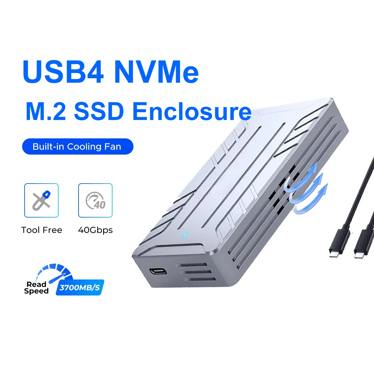 

40Gbps USB4 M.2 SSD Enclosure 4TB with with Cooling Fan PCIe4.0 NVME Enclosure Aluminum Compatible Thunderbolt 3/4 for Mac