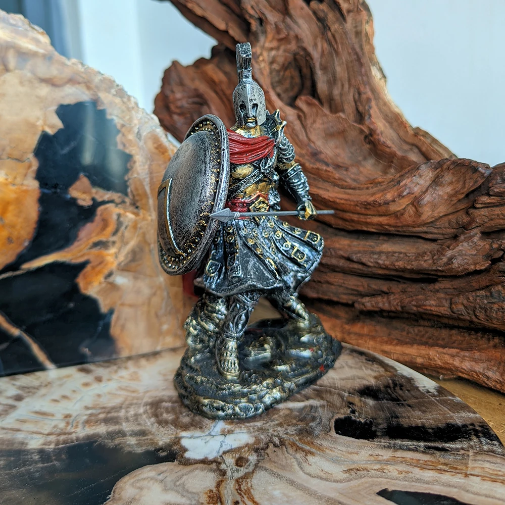 Spartan Warrior Resin Figurine with Shield and Spear Battle Pose Home Office Tabletop Decor Ancient Greek Soldier Statue