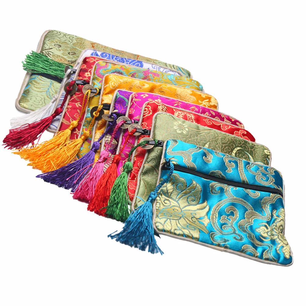 

10 Pcs Gift Bags Zipper Jewelry Chinese Style Pouch Buddha Beads Storage Wallet Jade Miss