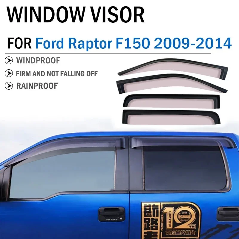 

FOR Ford Raptor F-150 F150 2009-2014 Window Visor Deflector Visors Shade Sun Rain Guard Smoke Cover Shield Awnings Trim